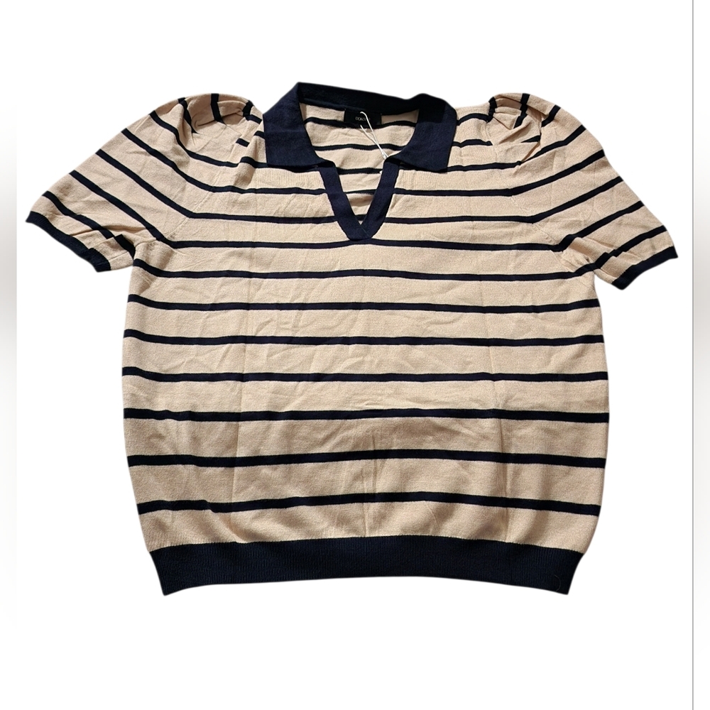 Dokotoo sz 2XL puff sleeve striped collared shirt in Apricot NWT - Picture 2 of 5